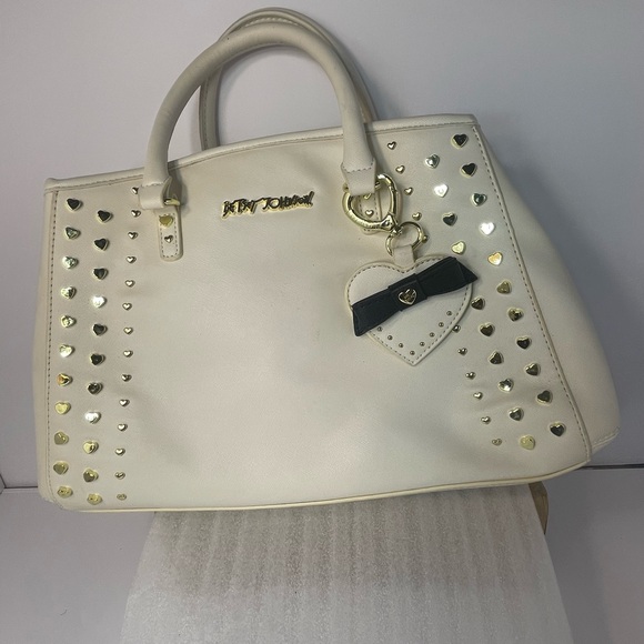 Betsey Johnson Cream Satchel with Gold Heart Accents - Picture 16 of 16